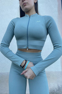 RIBBED Top Lungo azzurro cenere